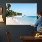 Palm Tree Coast Wall Art Canvas Print, Framed Island Getaway with Crystal Blue Water