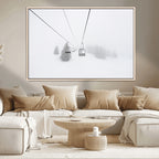 Ski Lift Wall Art Canvas Print, Framed Snowy Landscape Art, Alpine Adventure Nordic Minimalist Decor