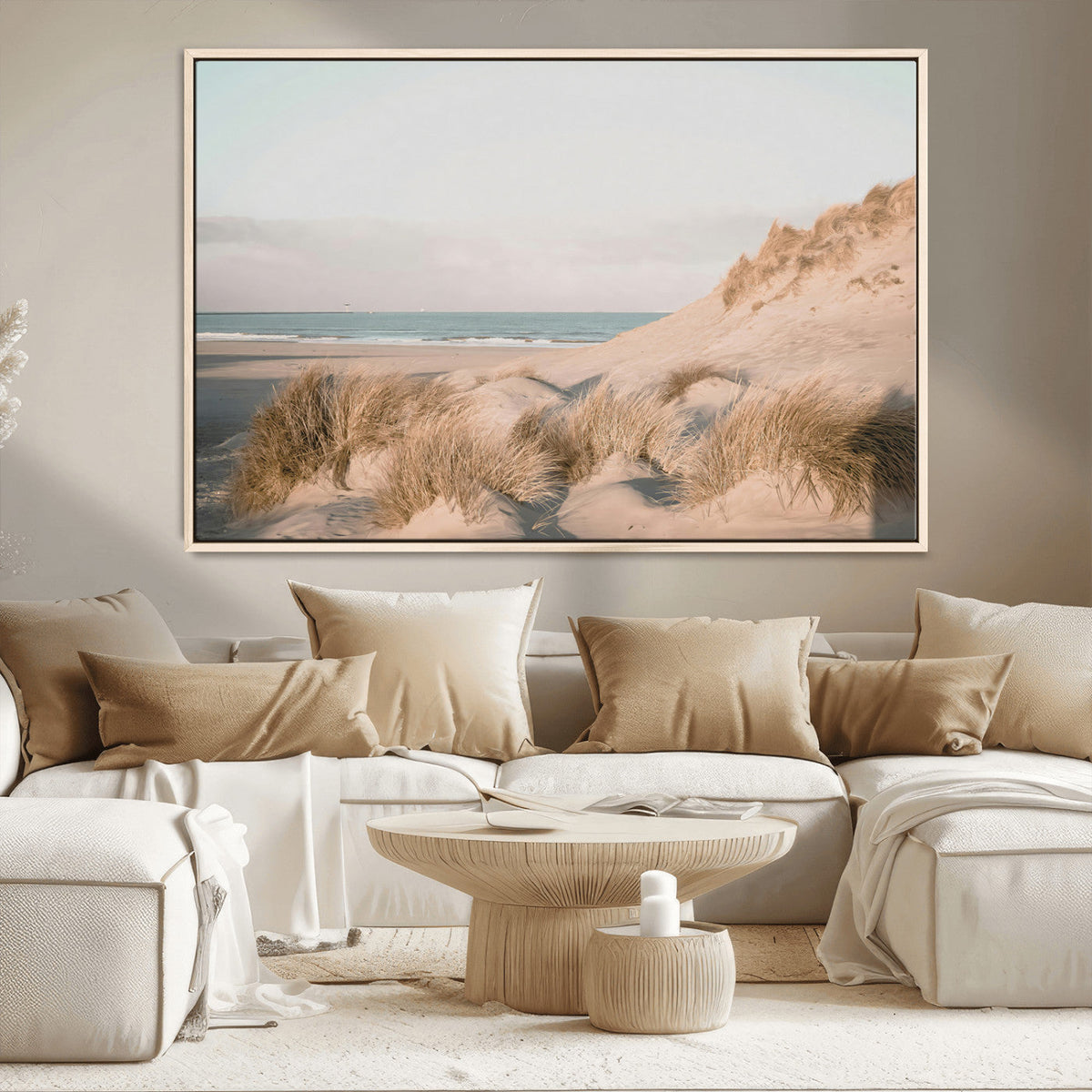 Beach Landscape Wall Art Canvas Print, Framed Sand Dune Photography, Minimalist Seascape Coastal Decor