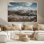 Mountain Landscape Wall Art Canvas Print, Framed Snowy Peaks Art, Rugged Highlands Rustic Adventure Decor