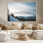 Snowy Mountains Wall Art Canvas Print, Framed Alpine Landscape Frosty Peaks Artwork