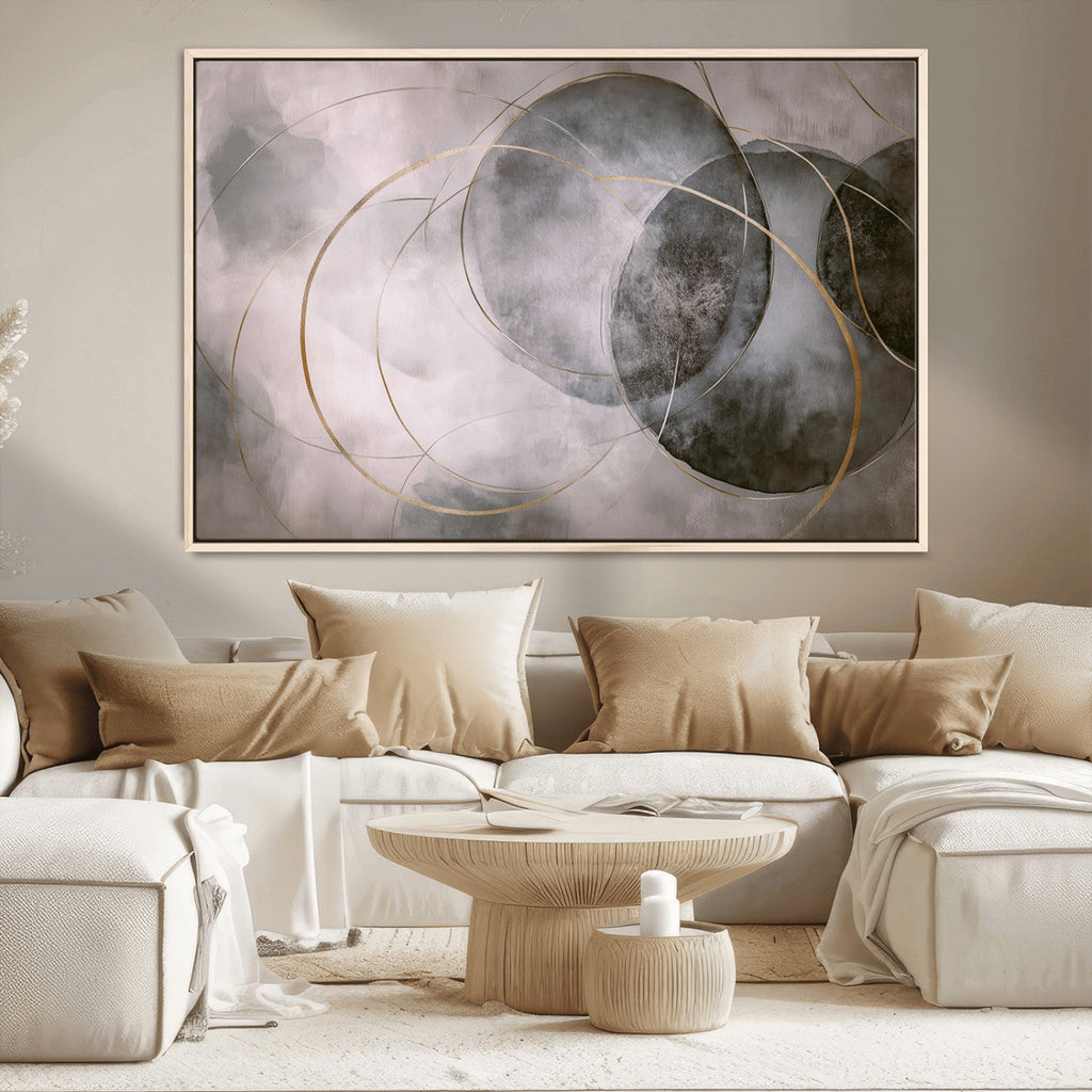 Abstract Grey Gold Wall Art | Modern Geometric Canvas