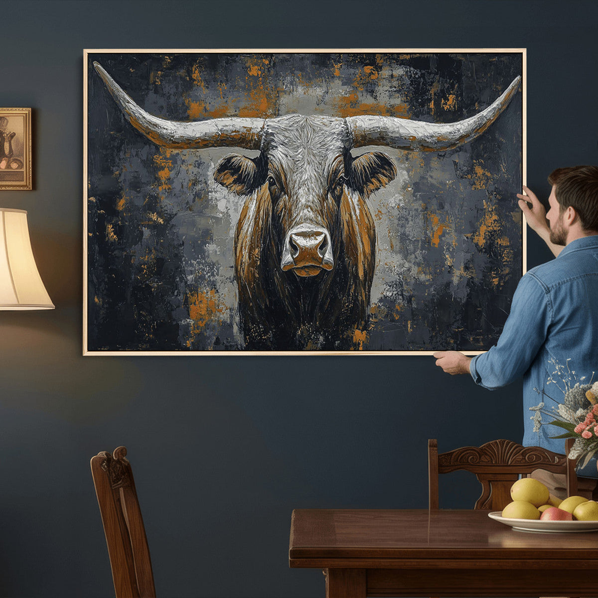 Rustic Bull Wall Art Canvas Print, Longhorn Wall Decor
