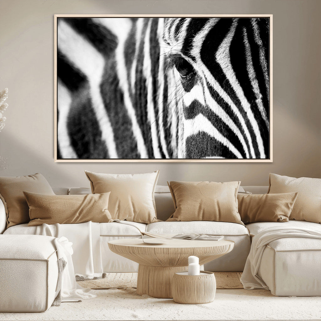 Zebra Stripes Wall Art Canvas Print, Black and White Close Up Wildlife Pattern