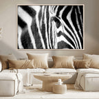 Zebra Stripes Wall Art Canvas Print, Black and White Close Up Wildlife Pattern