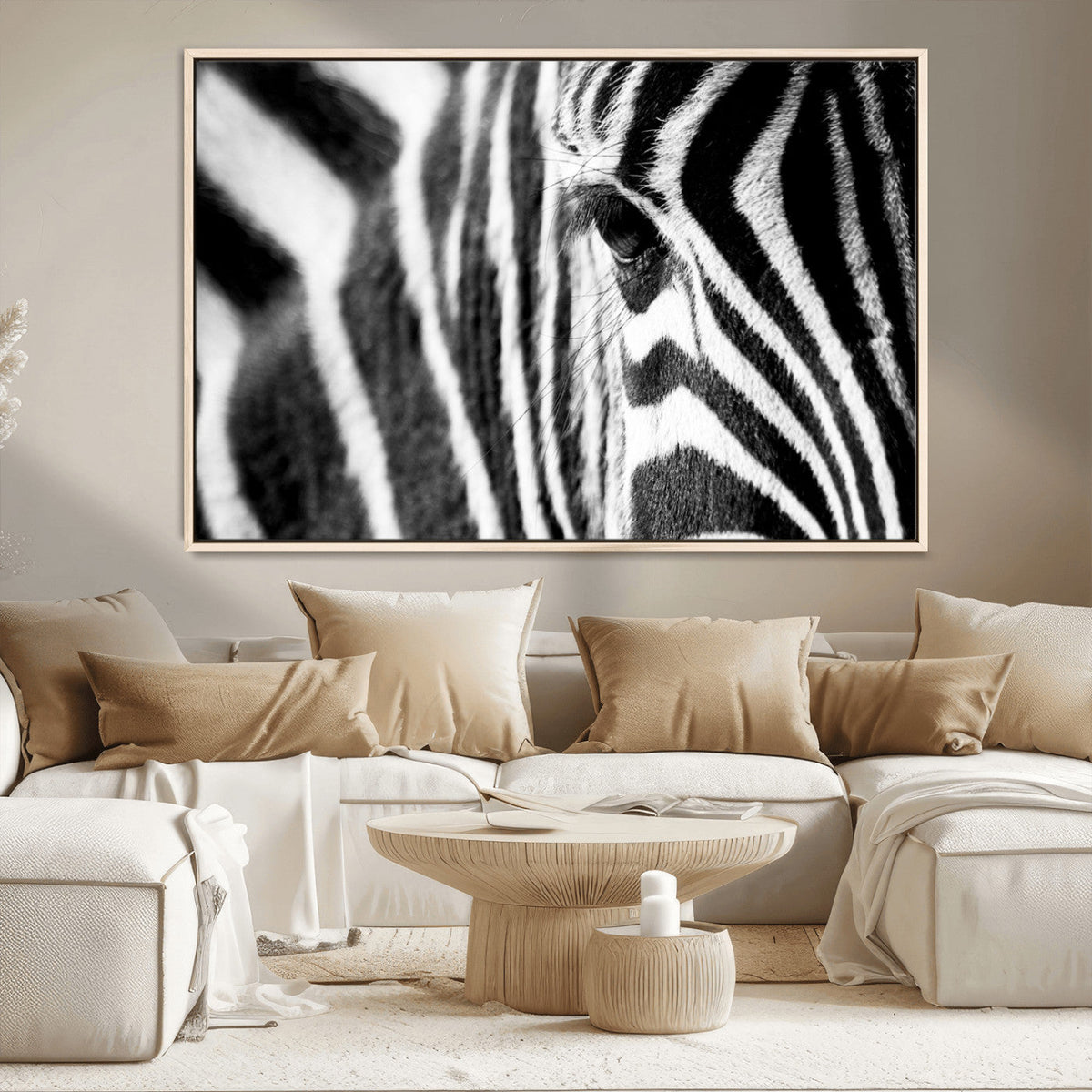 Zebra Stripes Wall Art Canvas Print, Black and White Close Up Wildlife Pattern