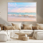 Serene Ocean Waves Wall Art Canvas Print, Pastel Sky Over a Soft Sand Beach