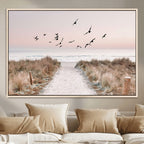 Coastal Pathway Canvas Wall Art Print, Framed Seaside Landscape with Beach and Birds