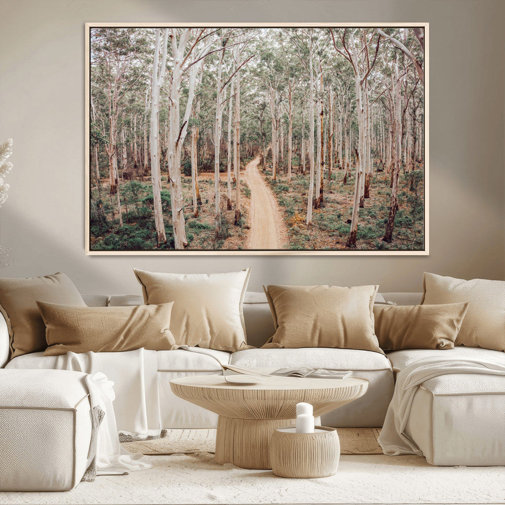 Forest Dirt Road Wall Art Canvas Print, Scenic Woodland Pathway with Tall Trees
