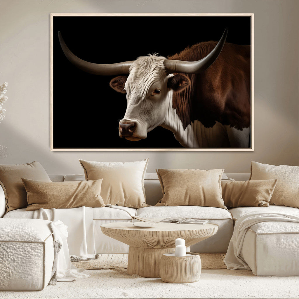 Texas Longhorn Bull Canvas Wall Art, Rustic Western Farmhouse Decor
