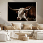 Texas Longhorn Bull Canvas Wall Art, Rustic Western Farmhouse Decor