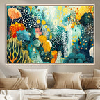 Luminous Abstract Ocean Garden Wall Art Canvas Print, Vibrant Coral Reef Marine Life