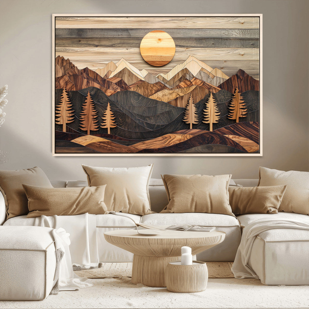 Wooden Mountain Layers Art | Rustic Pine Tree Landscape