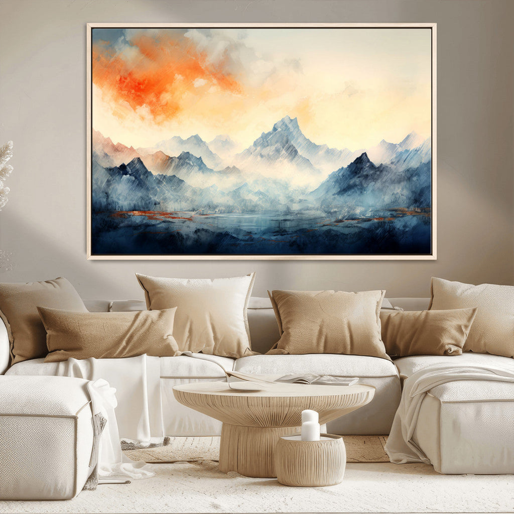 Warm Clouds Abstract Mountain Wall Art, Modern Landscape Canvas Print