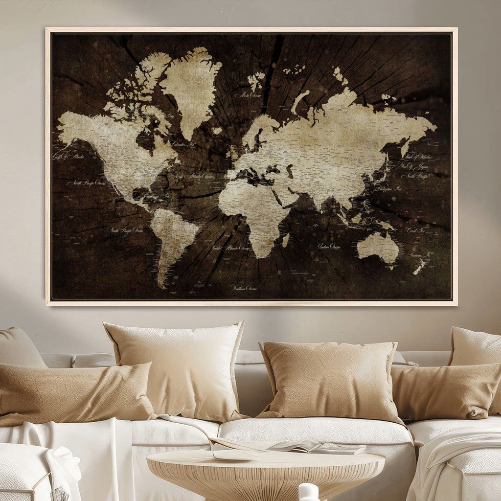 World Map Wall Art Canvas Print | Framed Travel Map Wall Art