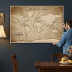 Personalized Black Modern Push Pin World Map Wall Art, Places Visited Tracker, Family Room and Bedroom Decor