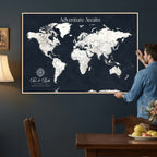 Custom World Map Wall Art Canvas Print | Personalized Push Pin Travel Tracker