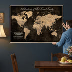 Personalized Framed Beige Geometric Push Pin Travel Map Canvas Print, Honeymoon and Anniversary Gift, Dining Room and Hallway Decor