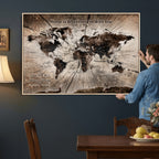 Personalized Push Pin World Map Wall Art Canvas Print, Customizable Framed Travel Map - NEWMAP-085