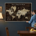 Personalized Watercolor Push Pin World Map Canvas Wall Art, Custom Framed Travel Map - NEWMAP-094