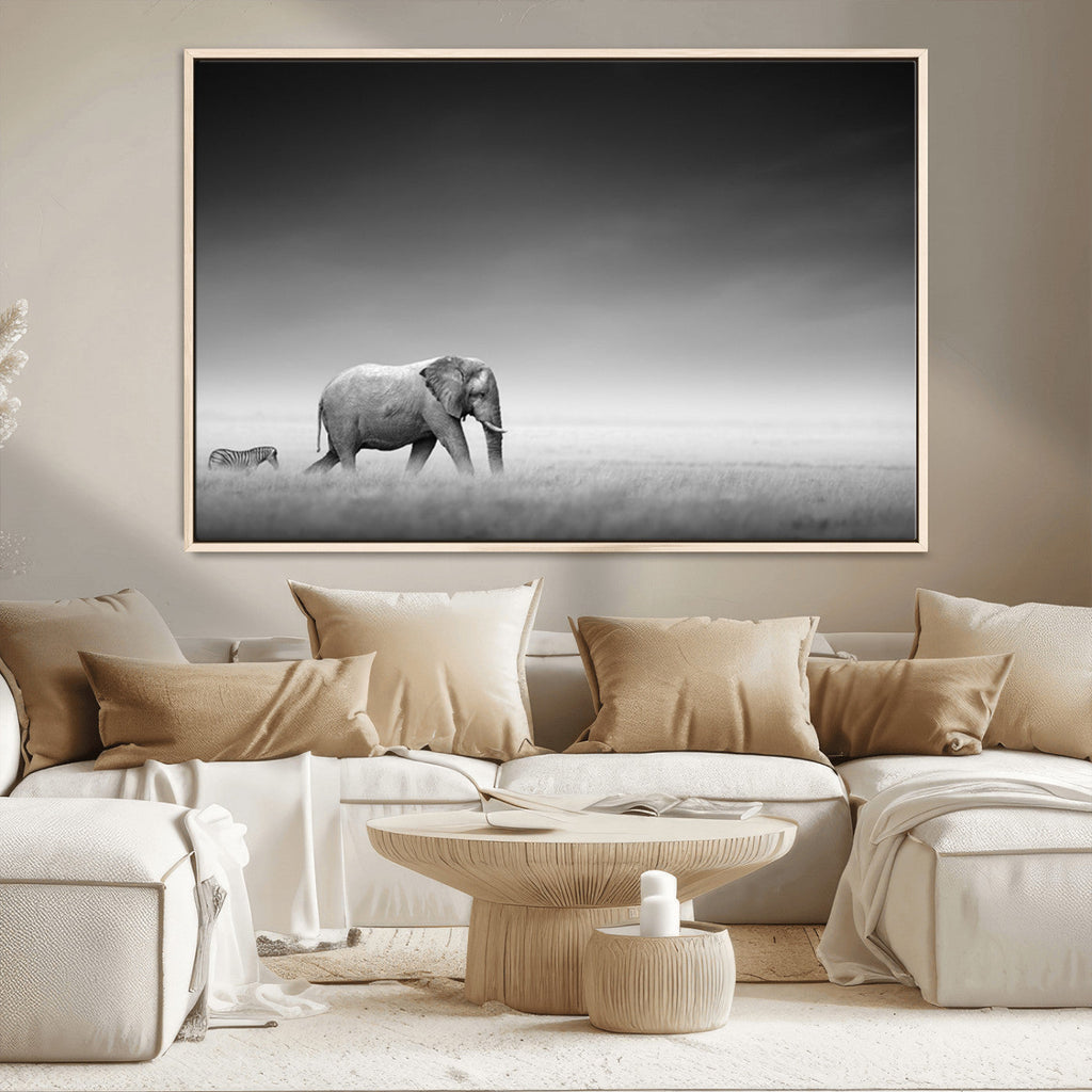 Elephant and Zebra Wall Art Canvas Print, Modern Artwork
