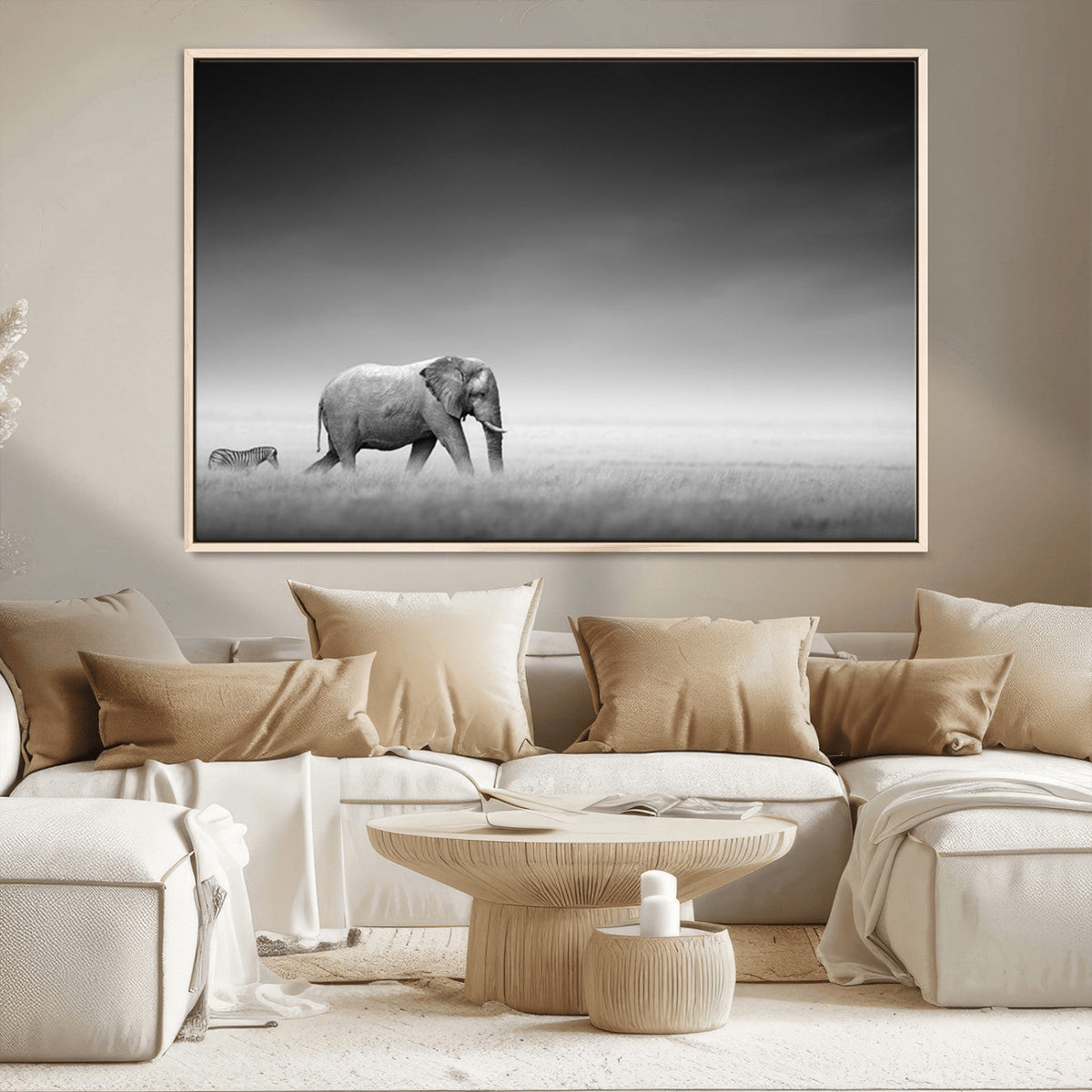 Elephant and Zebra Wall Art Canvas Print, Modern Artwork