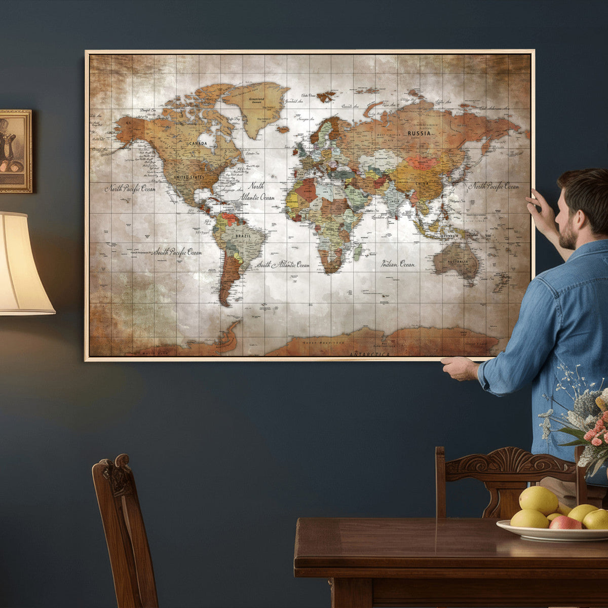 Vibrant Watercolor World Map Canvas Wall Art | Framed Travel Map