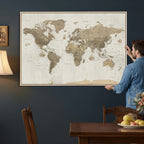 Detailed World Map Wall Art Canvas Print