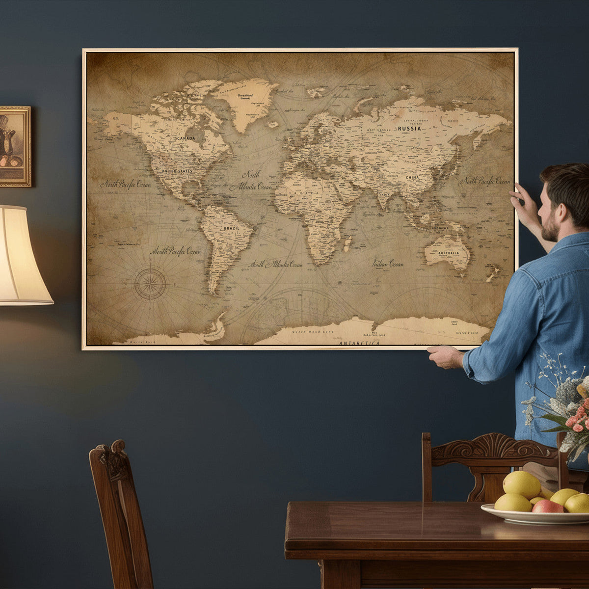 Dark World Map Canvas Print | Framed Travel Map Wall Art