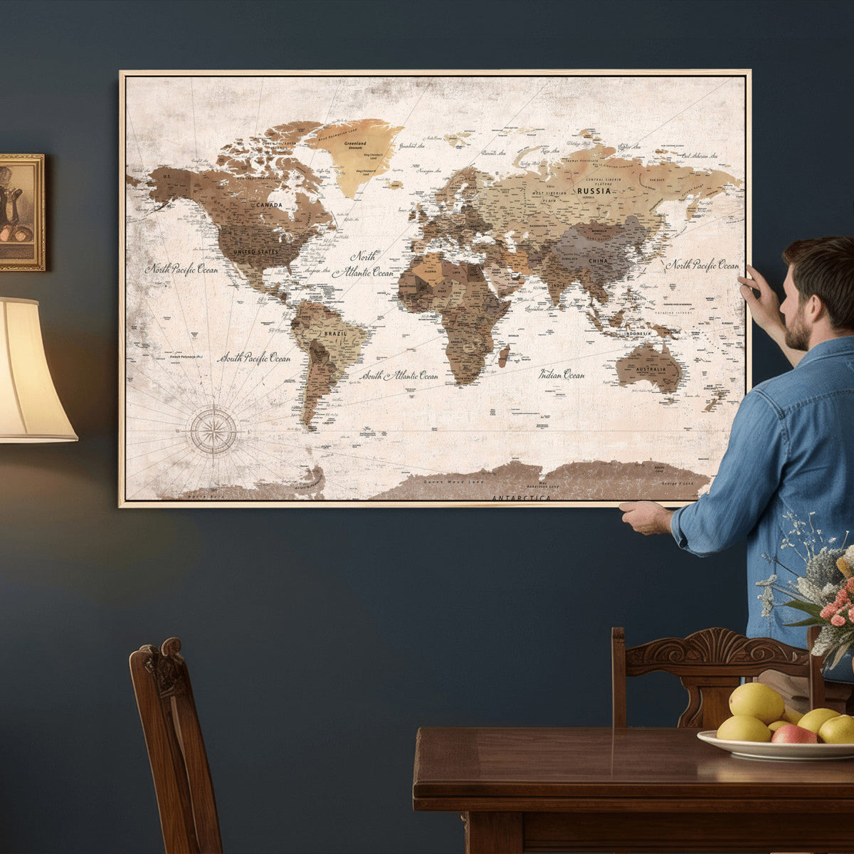 Modern World Map Canvas Print | Framed Travel Map Wall Art