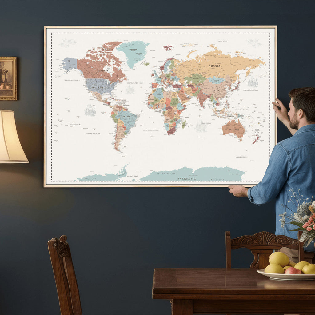 Pastel Colors World Map Wall Art Canvas Print