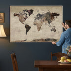 World Map Canvas Print, Detailed Map of the World, Adventure Gift for Couples and Anniversaries