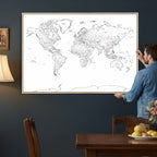 World Map Canvas Print, Framed Modern Detailed Map of the World for Home or Office