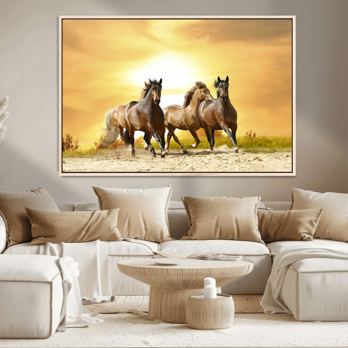 Wild Horses Wall Art Canvas Print, Framed Galloping Herd