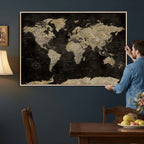 Push Pin World Map Canvas Wall Art Print, Interactive Travel Map