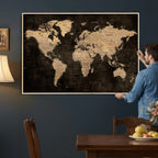 Brown World Map Canvas Print | Modern Travel Map Wall Art
