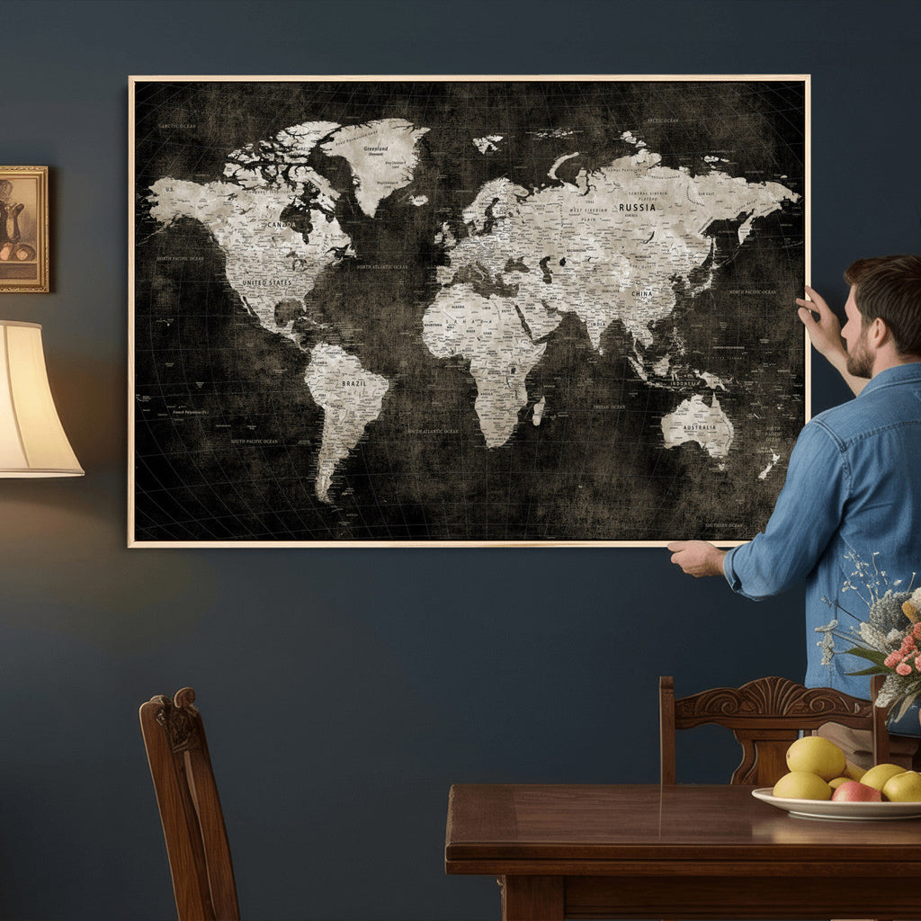 Vintage World Map Wall Art Canvas Print | Framed Large Map Wall Art
