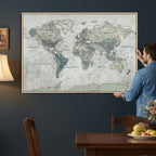 Neutral Vintage World Map Canvas Wall Art Print, Classic Map Artwork