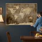 Dark Vintage World Map Canvas Wall Art Print, Antique Map Artwork