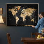 World Map Canvas Wall Art with Famous Landmarks | Framed Travel Map