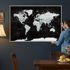 World Map Canvas Print | Framed Push Pin Wall Art, Color Splash Travel Map