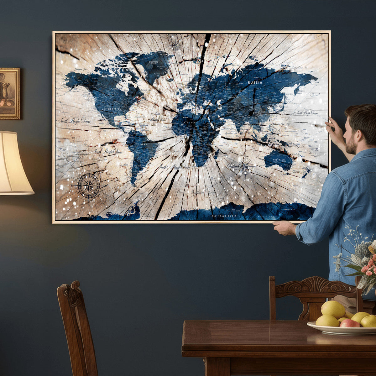 Rustic World Map Canvas Print | Framed Wall Art for Couples