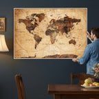 Modern Red and Gray World Map Canvas Print | Framed Wall Art