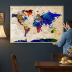Watercolor World Map Canvas Print | Framed Wall Art for Couples