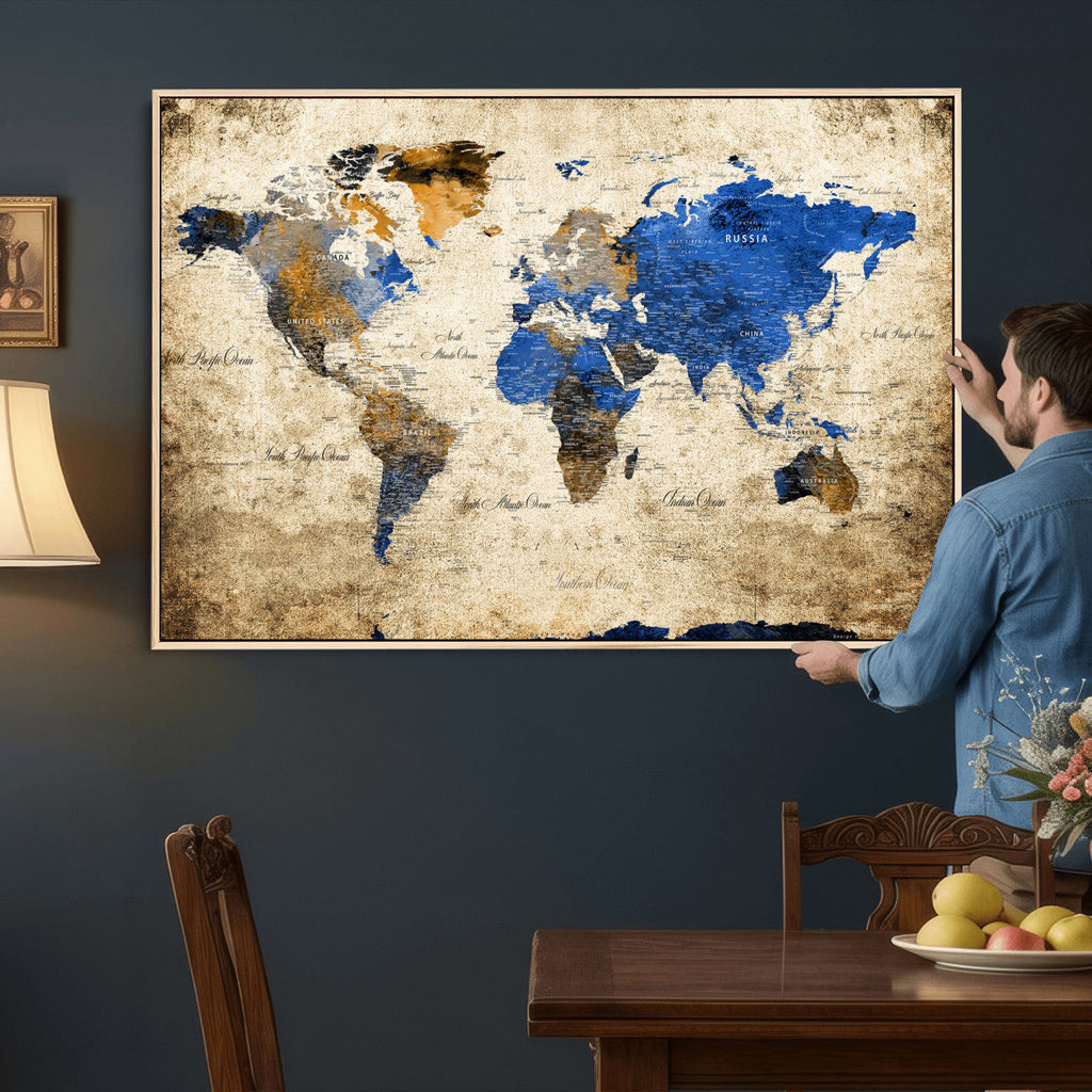 World Map Canvas Print | Colorful Abstract Travel Map, Framed Wall Art