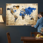 World Map Canvas Print | Colorful Abstract Travel Map, Framed Wall Art