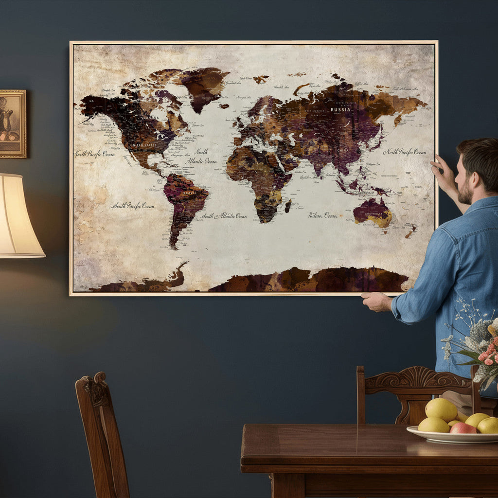 World Map Canvas Triptych | Colorful Global Wall Art for Living Rooms