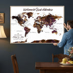 Custom Push Pin World Map Wall Art Canvas Print | Personalized Travel Map
