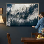 Foggy Mountain Forest Canvas Print, Misty Pine Trees Nature Wall Art