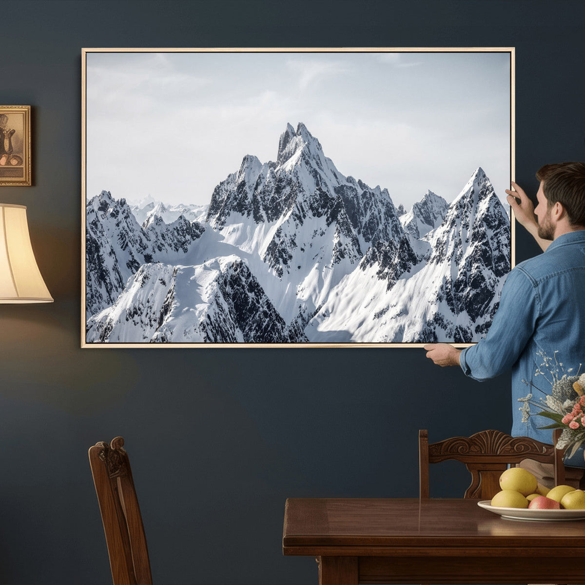 Snowy Mountain Range Canvas Print, Alpine Peaks Landscape Wall Art